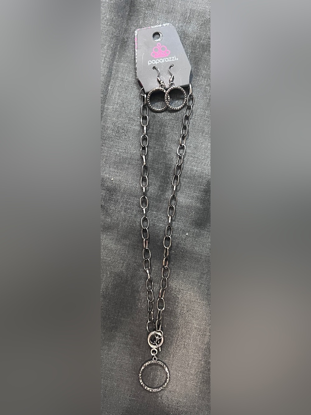 Paparazzi Black Double-Ring Link Necklace and Earrings Set